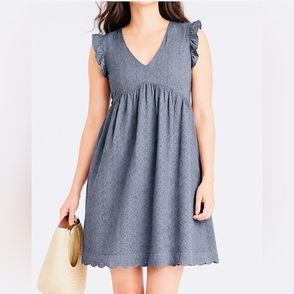 Universal Thread Tops - Knox Rose Eyelet Cotton Mini Dress Sleeveless Gray/Dusty Blue Size L